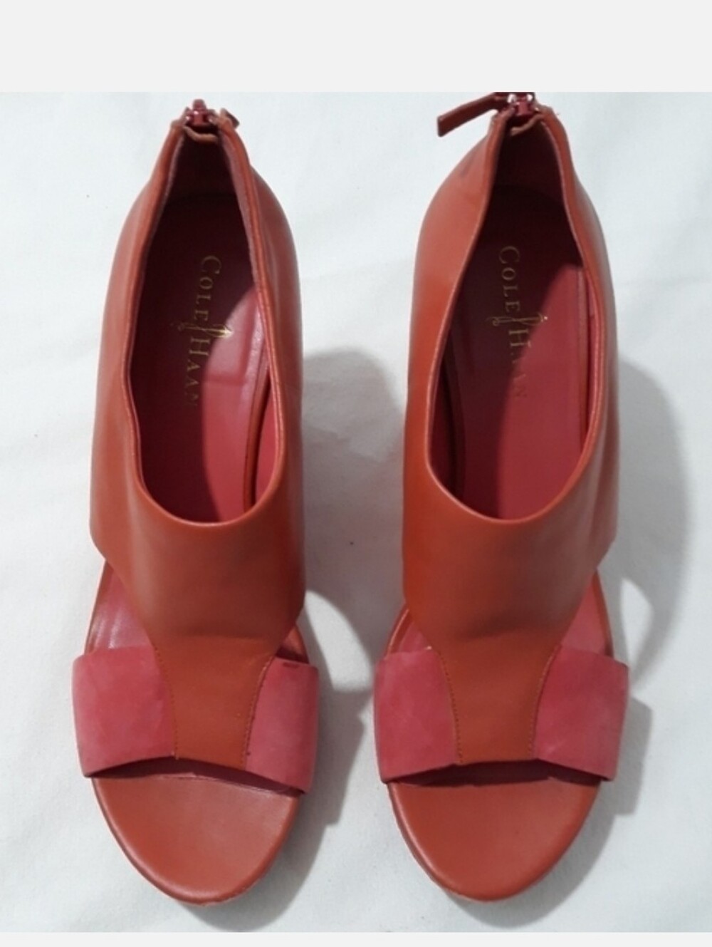Cole Haan Women's Orange-Red Open Toe Block Heel Sandals Size 9B